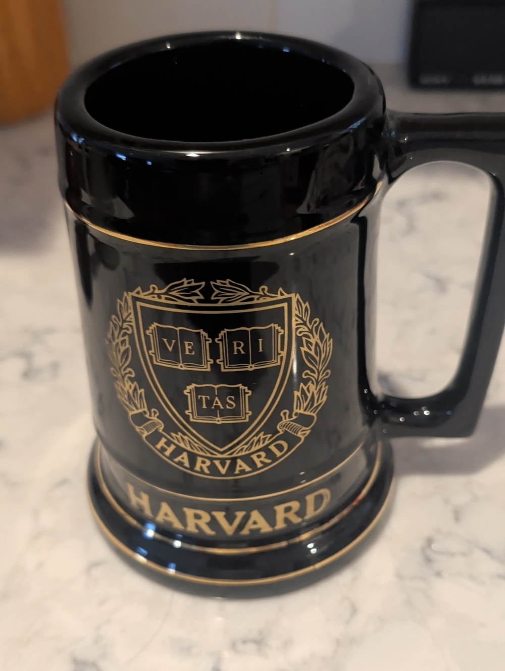 Vintage Black and Gold Ceramic Harvard Mug